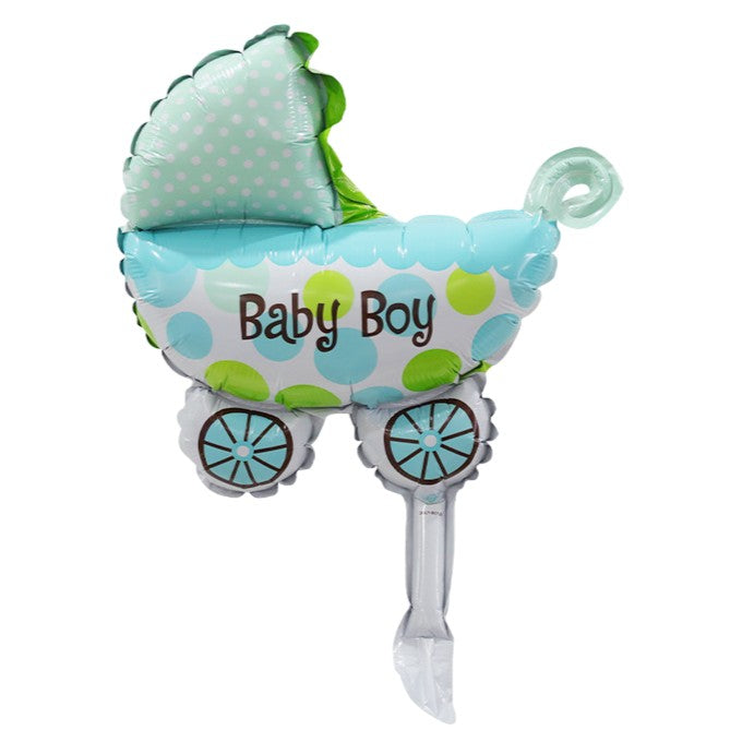 Set 3 Baloane Din Folie Metalizata, Figurine Carucior, Inima, Fundita, Tema Botez, 45 Cm, Ambalaj Individual, Pai Inclus, Umflare Cu Aer Sau Heliu - vivimall.ro