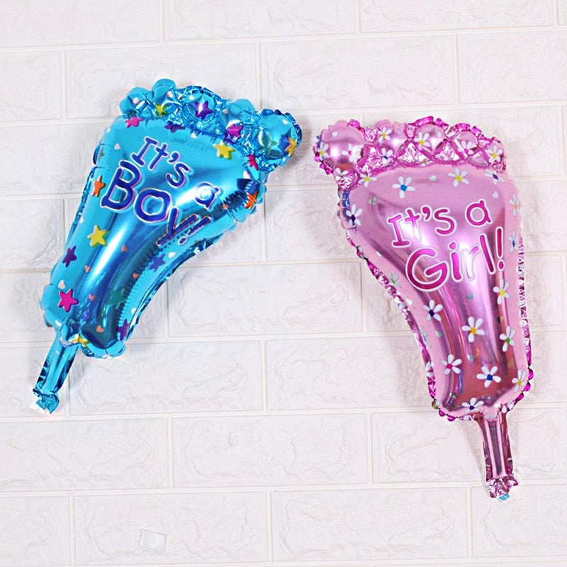 Set 3 Baloane din Folie Metalizata, Vivimall, Figurine Picior 46x79 cm, Inima 45cm, Stea 45cm, Model It's a Boy, Tema Gender Reveal, Ambalaj Individual, Pai Inclus, Umflare cu Aer sau Heliu, Albastru - vivimall.ro