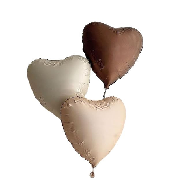 Set 3 Baloane din Folie Metalizata, Flippy, Figurine Inimi, Tema Ziua Indragostitilor, 45 cm, Ambalaj Individual, Pai Inclus, Umflare cu Aer sau Heliu, Crem/Maro