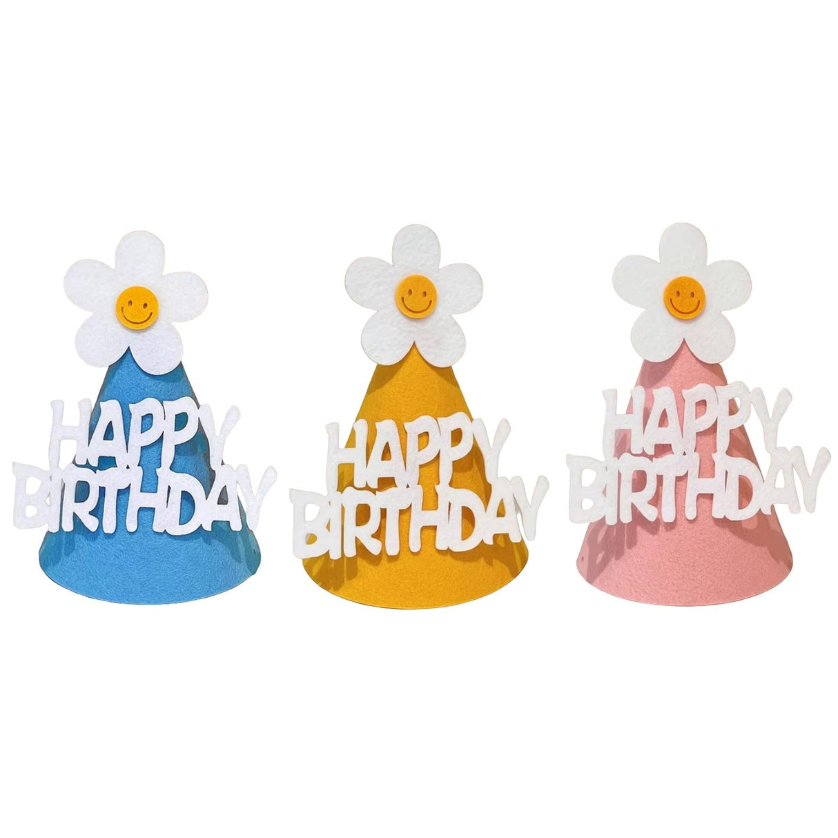 Set 3 Coifuri Happy Birthday, Vivimall, pentru Petrecere, Tematica Aniversare, cu Floare din Spuma, Multicolor - vivimall.ro