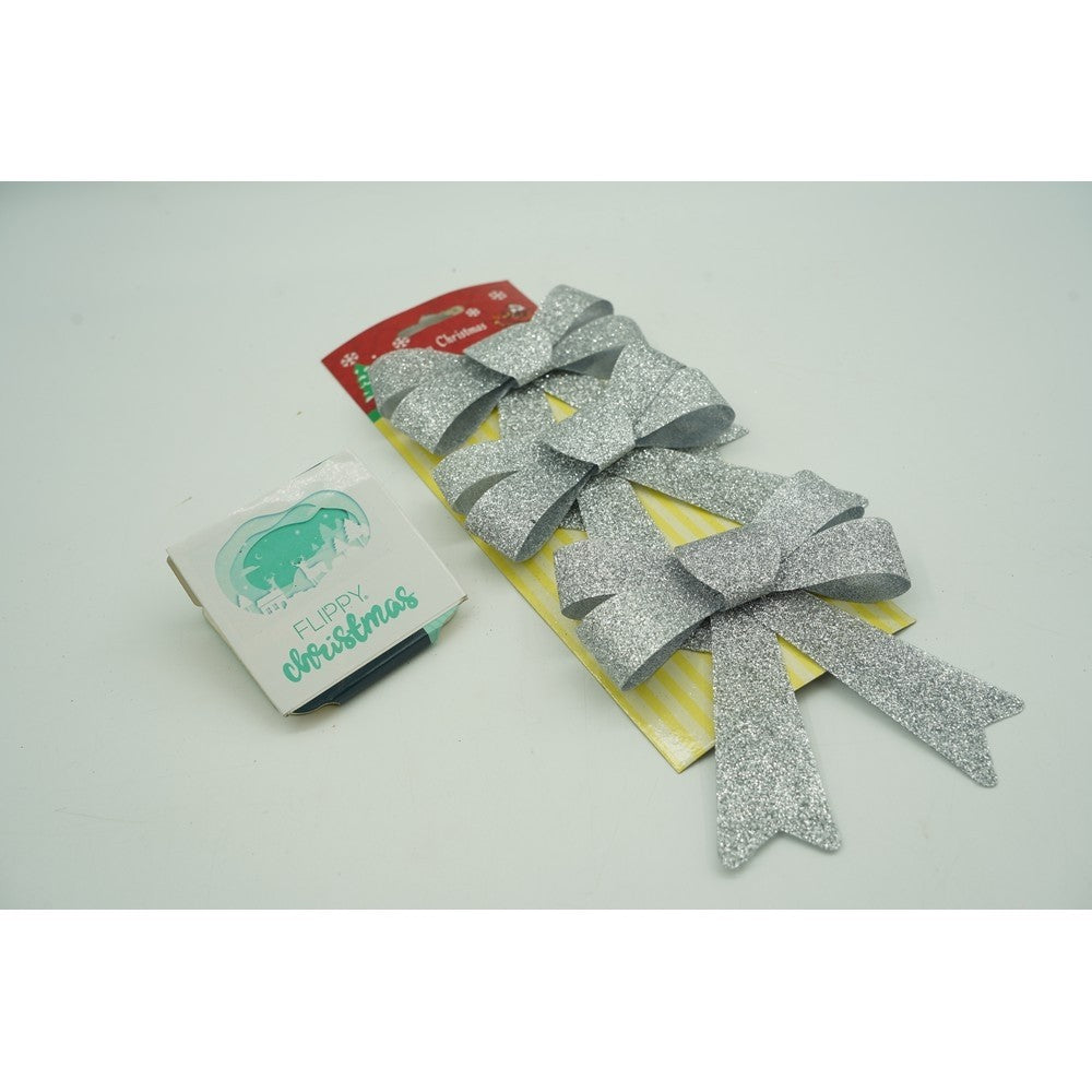 Set 3 fundite pentru brad, Argintii, cu sclipici, 10 x 11 cm, din poliester, Flippy - vivimall.ro