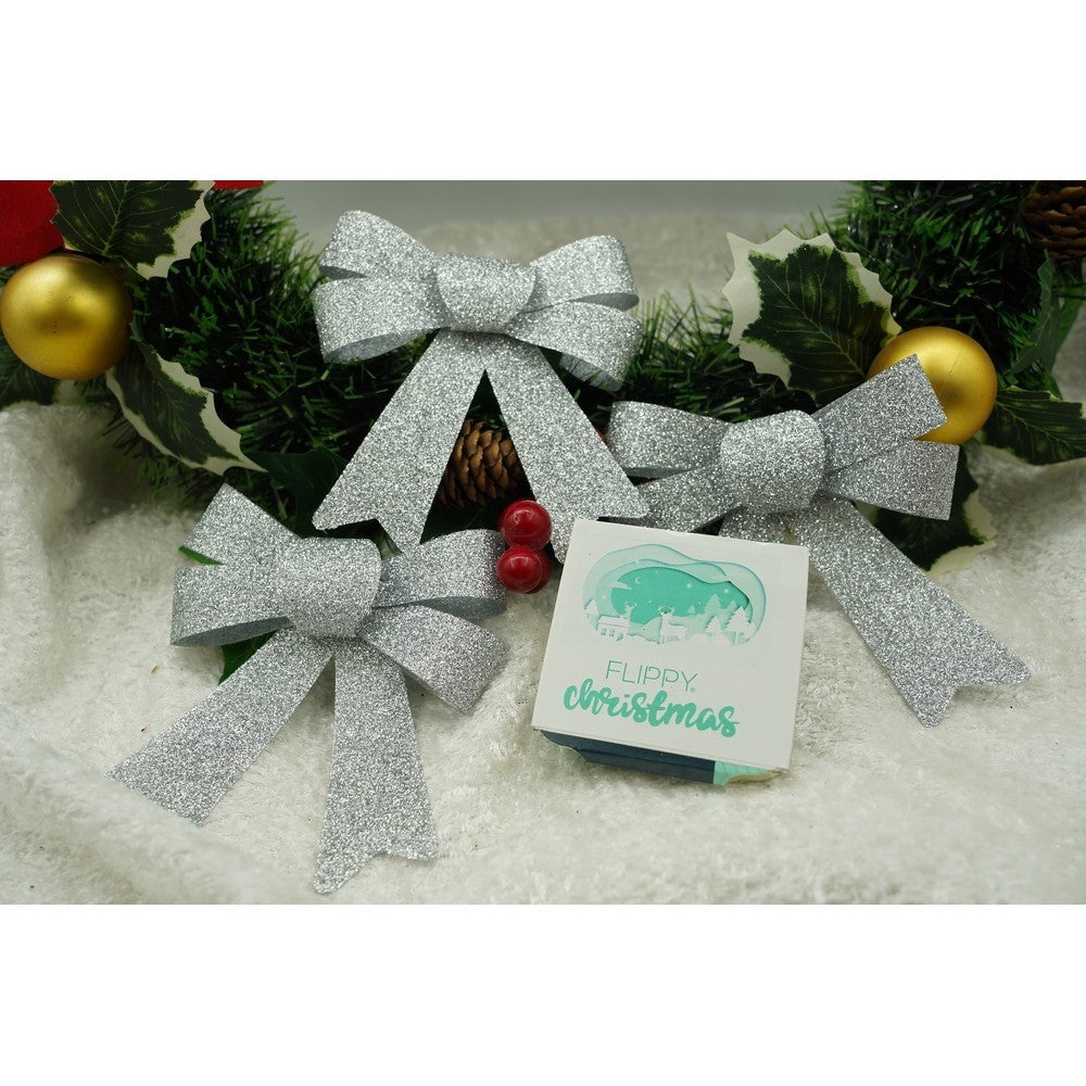 Set 3 fundite pentru brad, Argintii, cu sclipici, 10 x 11 cm, din poliester, Flippy - vivimall.ro