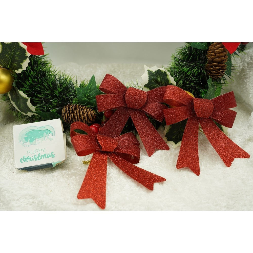 Set 3 fundite pentru brad, Rosii, cu sclipici, 10 x 11 cm, din poliester, Flippy - vivimall.ro