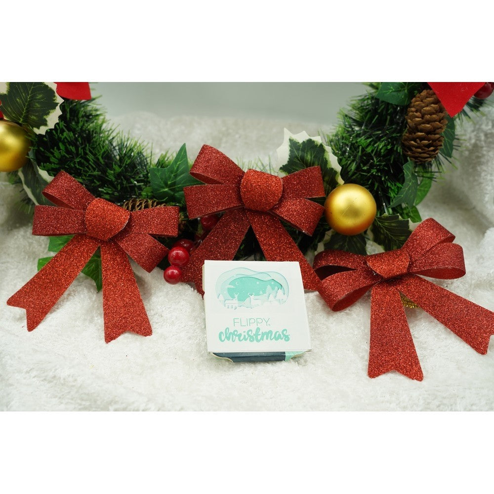 Set 3 fundite pentru brad, Rosii, cu sclipici, 10 x 11 cm, din poliester, Flippy - vivimall.ro