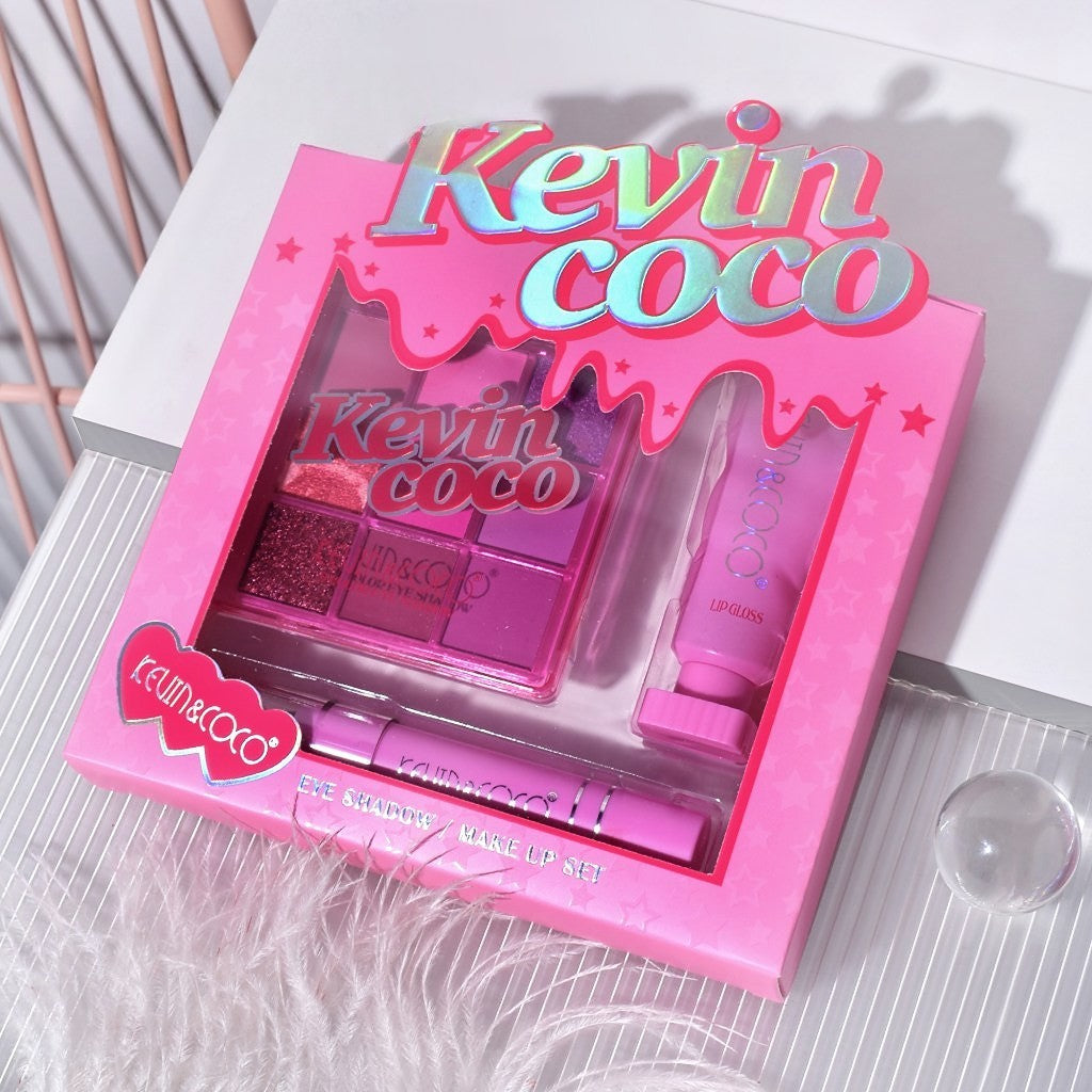 Set 3 Produse de Machiaj, KEVIN & COCO, Pink Ice Star, 9 culori, 15.5 x 13 x 3.4 cm - vivimall.ro