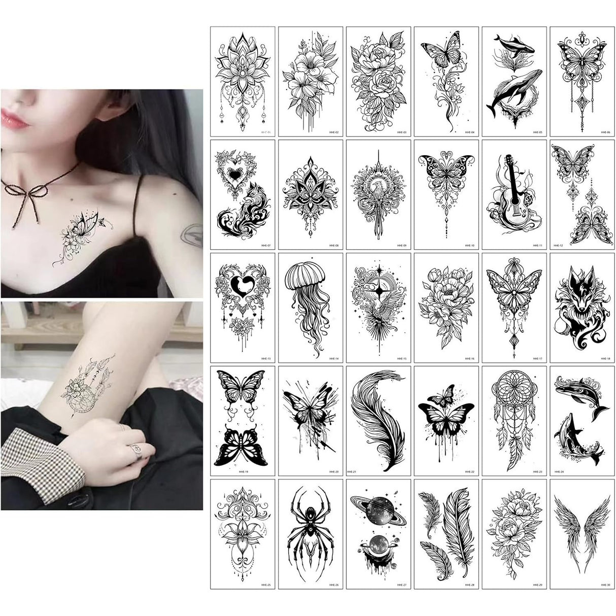 Set 30 Tatuaje Temporare, Flippy, pe Baza de Apa, Model 6, Negru