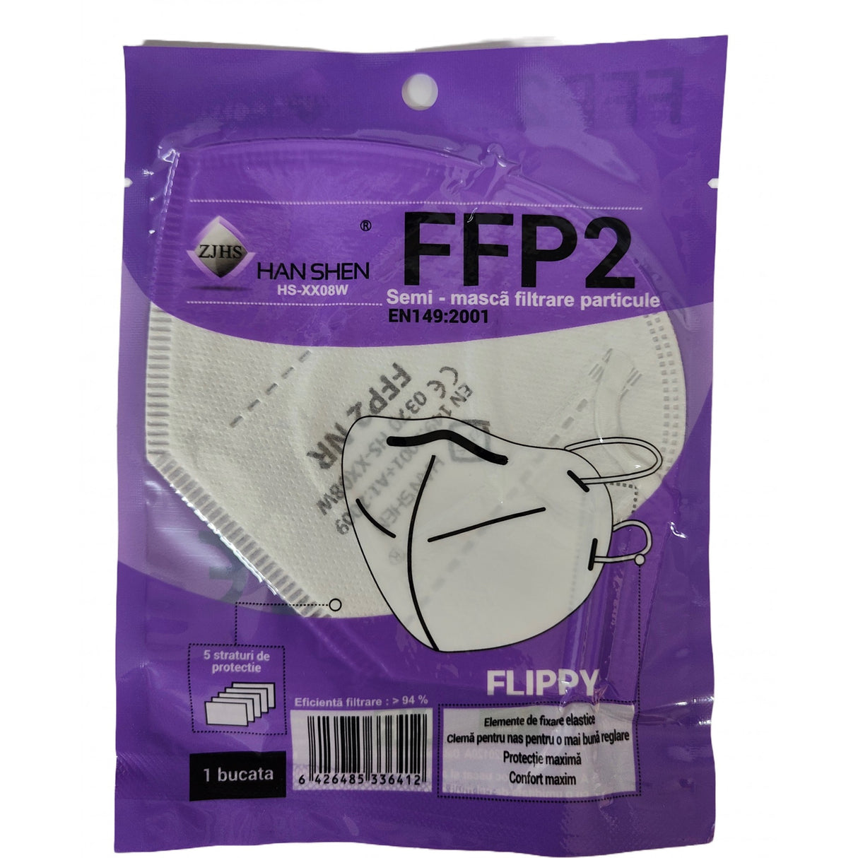 Set 35 bucati Masca de protectie faciala, Flippy, de unica folosinta pentru adulti, FFP2, KN95 CE 0370, 5 straturi, nesterila, ambalaj individual, Alb - vivimall.ro