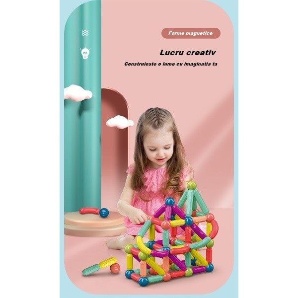 Set 36 piese magnetice de constructie, Vivimall, Forme geometrice, Multicolor - vivimall.ro
