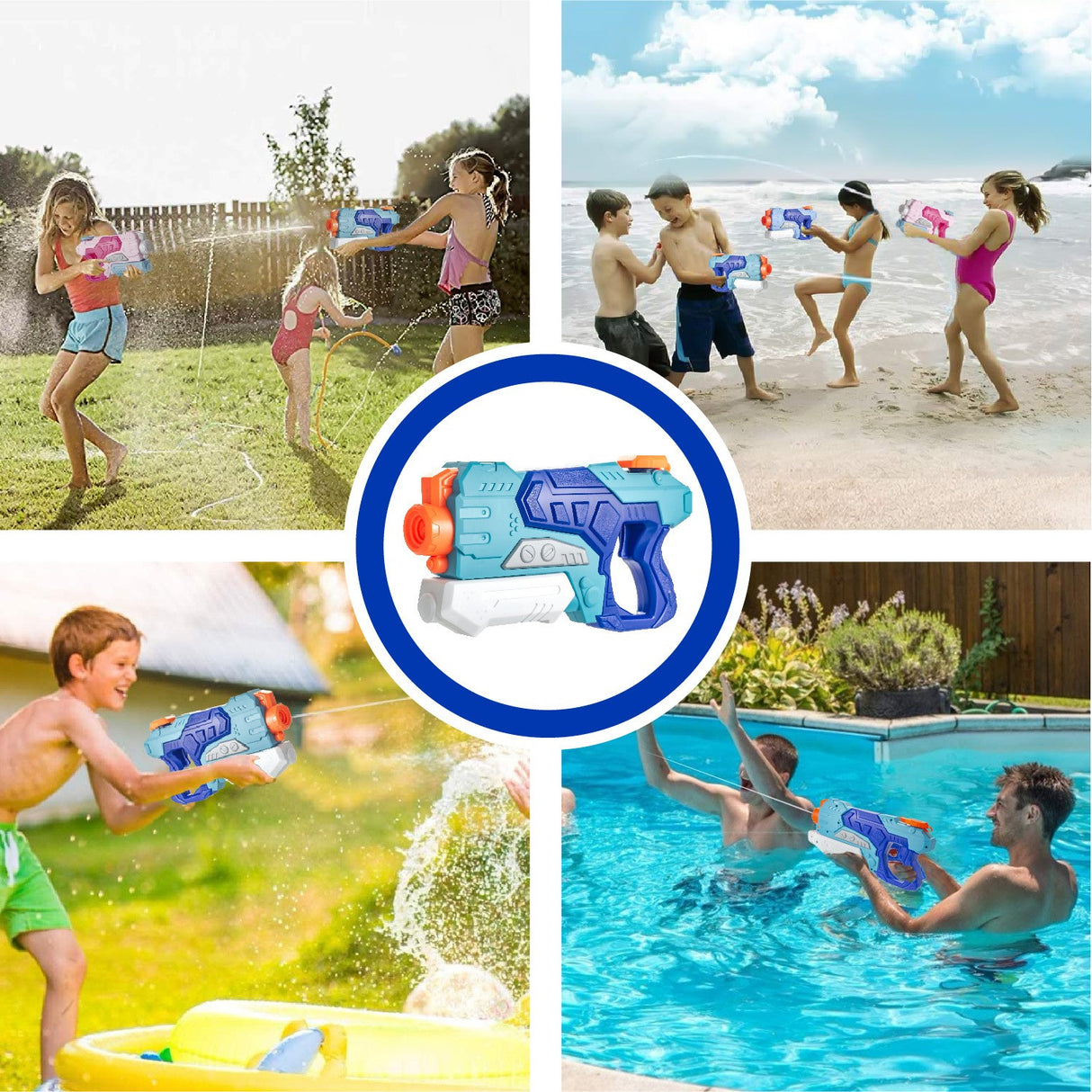 Set 3x Pistol cu Apa pentru Copii, Vivimall, 6ani+, Albastru, 1x 1500 ML + 1x 500 ML + 1x 300 ML - vivimall.ro