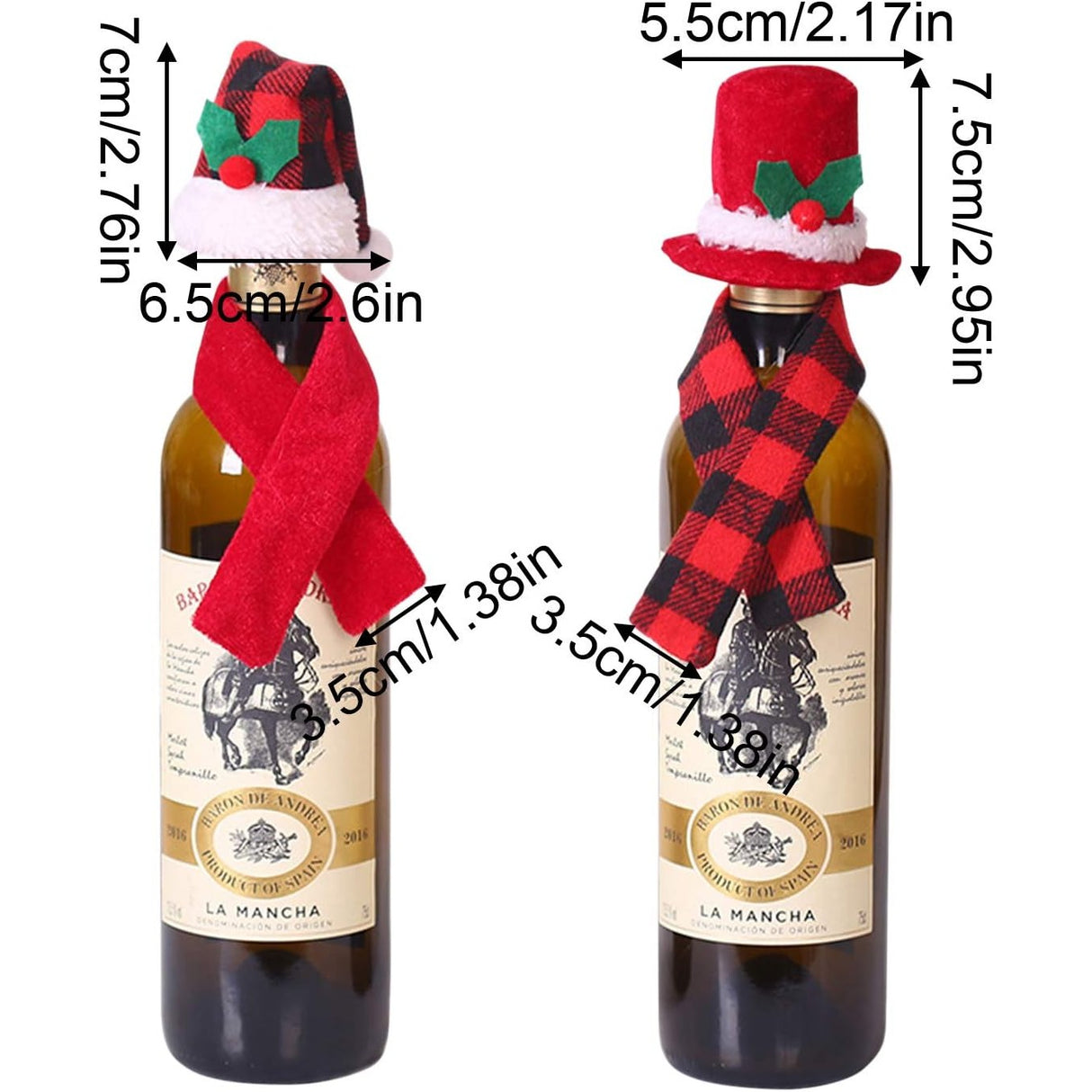 Set 2 accesorii decorative pentru sticlele de vin, tematica Craciun, material textil/poliester, multicolor