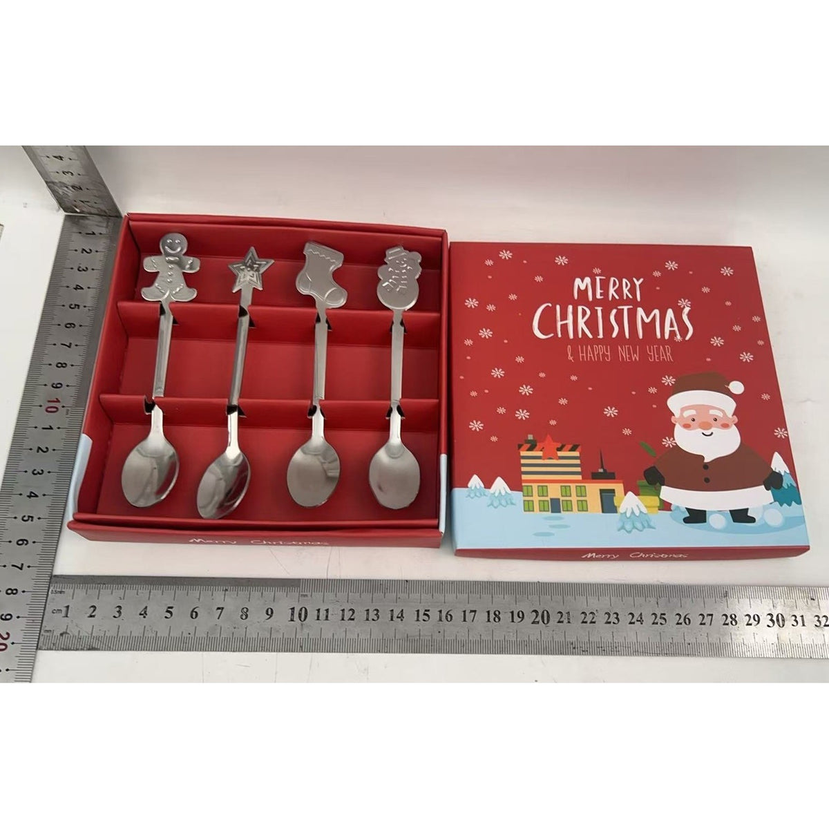 Set 4 Lingurițe Crăciun din Oțel Inoxidabil 410, Modele Festive în
