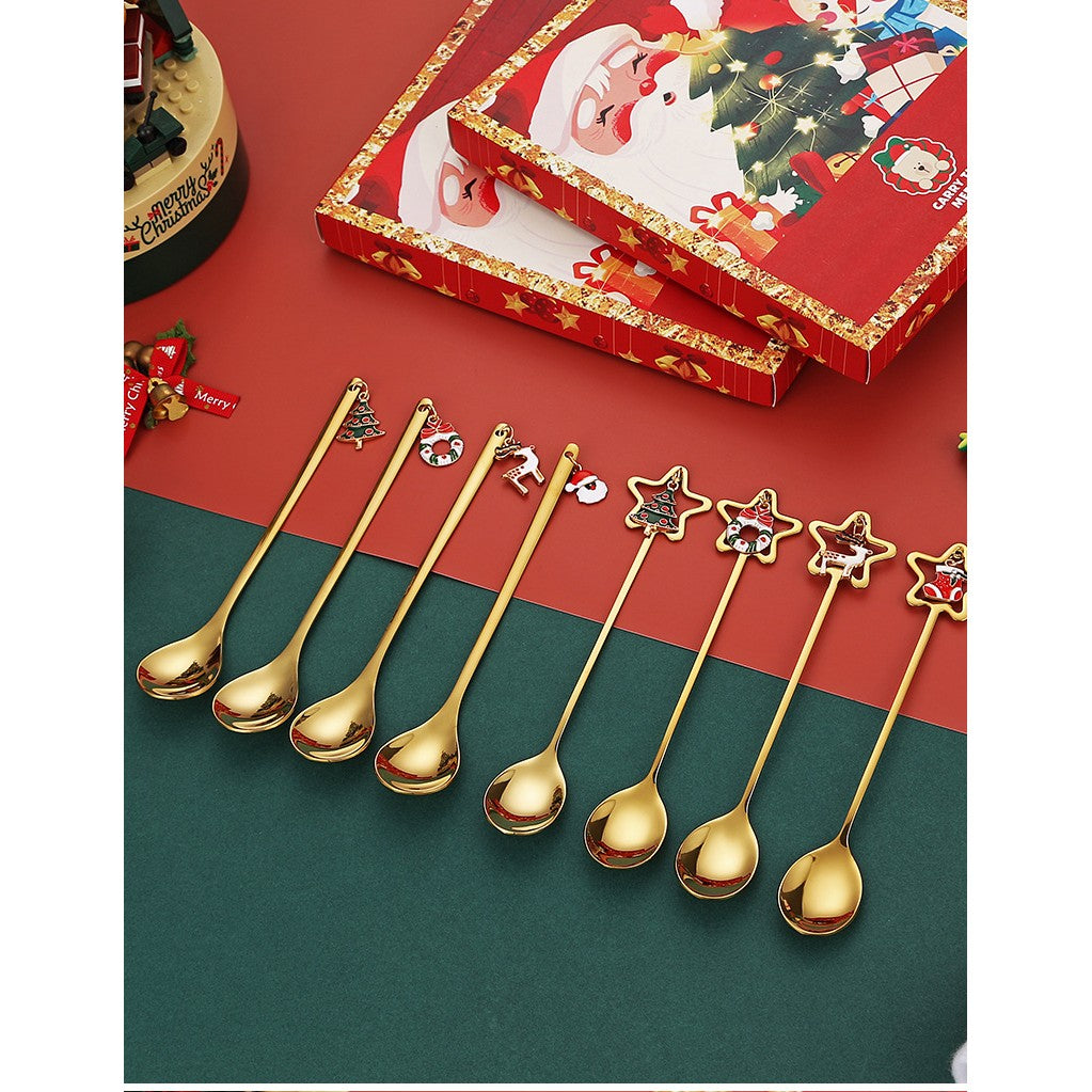 Set 4 Lingurite, Flippy, Tema Craciun, Model Carry The Merry, 4 Modele Tip Pandantiv, din Otel Inoxidabil, 19 x 16 x 2 cm, Multicolor - vivimall.ro