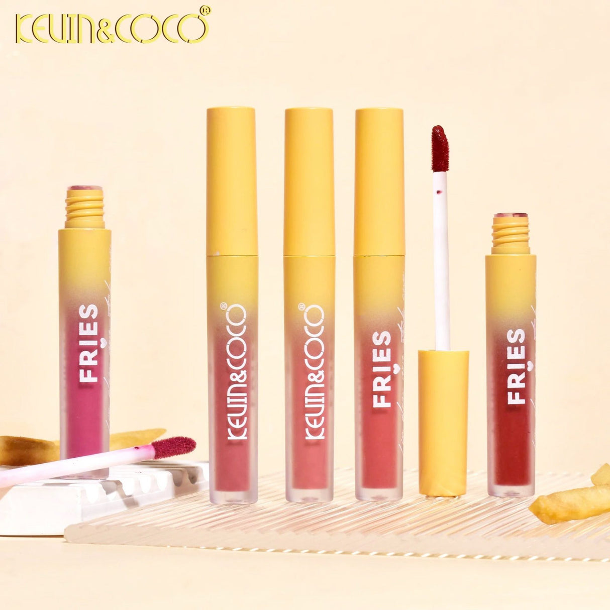 Dimensiuni set lip gloss Kevin&Coco Fries Baby, 12.80 x 7.20 x 2.00 cm, vedere de sus