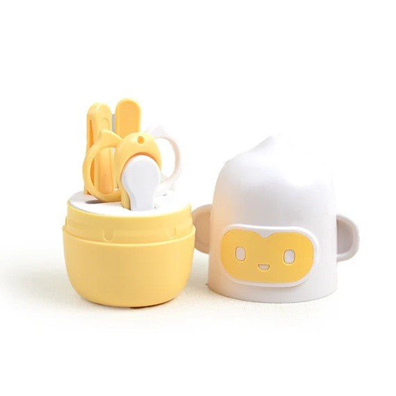 Set 4 Piese Ingrijire Unghii Bebelusi, Vivimall, din ABS+Otel Inoxidabil, Cutie de Depozitare Tip Maimuta, de la 0 Luni, Galben