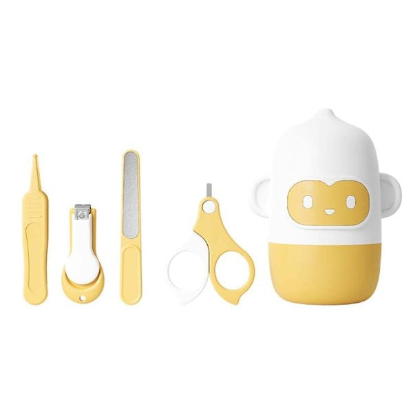 Set 4 Piese Ingrijire Unghii Bebelusi, Vivimall, din ABS+Otel Inoxidabil, Cutie de Depozitare Tip Maimuta, de la 0 Luni, Galben