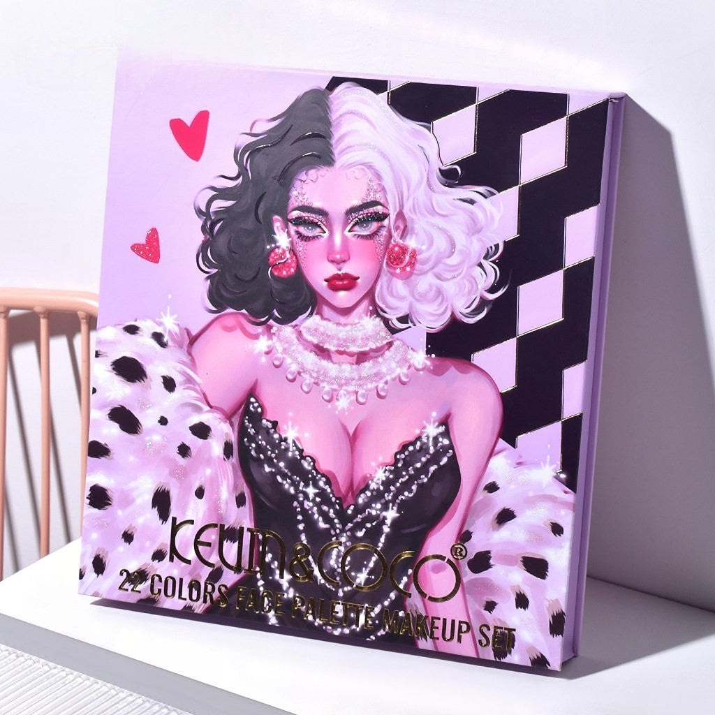 Set 4 Produse de Machiaj, KEVIN & COCO, Black-White Witch, 22 culori, 19.7 x 21.2 x 2.5 cm - vivimall.ro