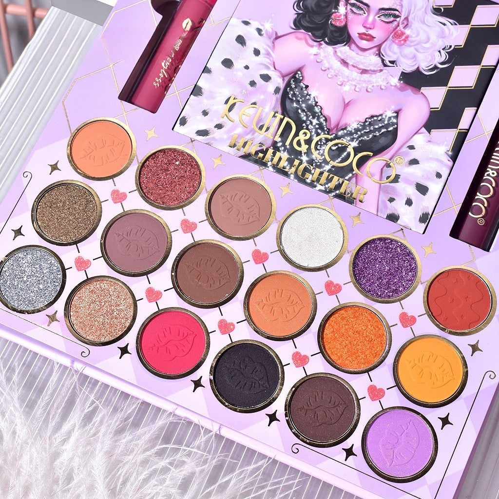 Set 4 Produse de Machiaj, KEVIN & COCO, Black-White Witch, 22 culori, 19.7 x 21.2 x 2.5 cm - vivimall.ro