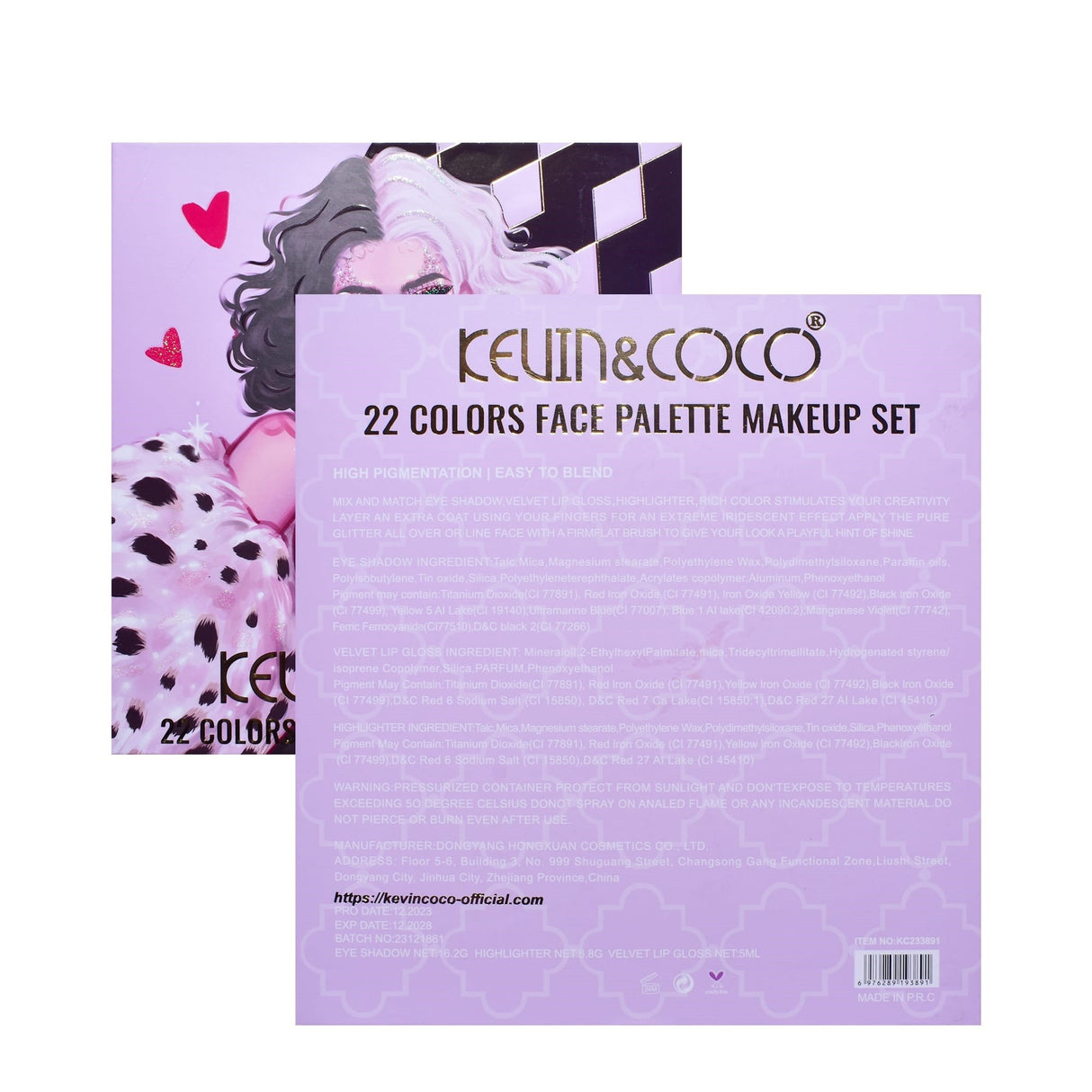 Set 4 Produse de Machiaj, KEVIN & COCO, Black-White Witch, 22 culori, 19.7 x 21.2 x 2.5 cm - vivimall.ro