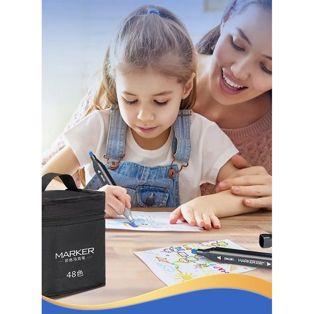 Set 40 Markere, Flippy, pe Baza de Ulei, Dublu Capat, Subtire 1mm si Gros 6 mm, Geanta Depozitare, 15 cm, Multicolor - vivimall.ro