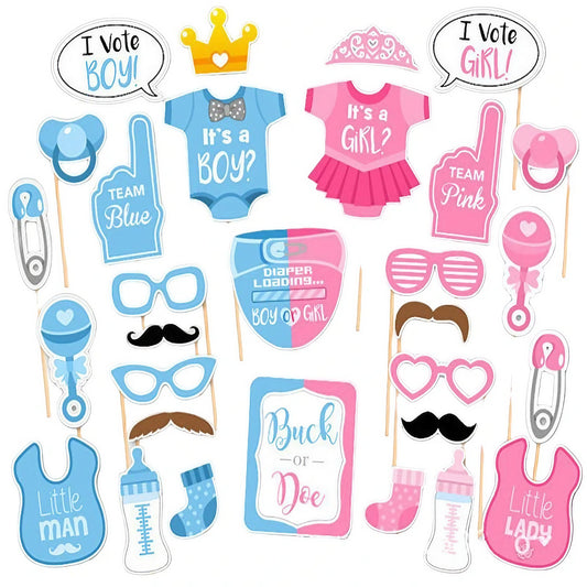 Set 30 De Accesorii Pentru Petrecere, Props Pentru Coltul De Poze, Gender Reveal, Tematica Baby Shower, -Roz - vivimall.ro
