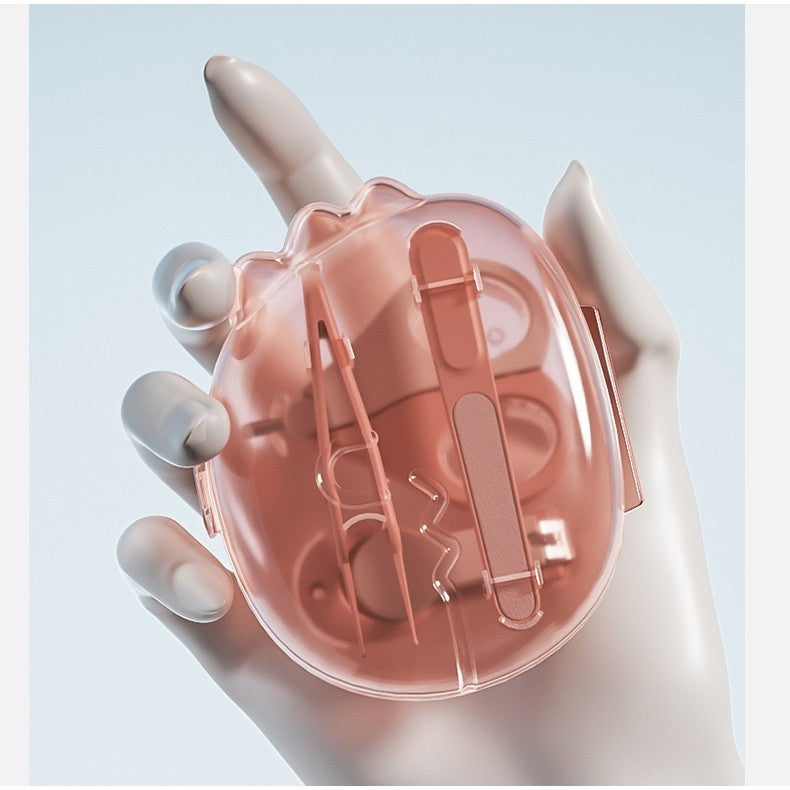 Set 4in1 de Ingrijire Unghii pentru Bebelusi, Vivimall, Cutie de Depozitare Dinozaur Transparent, 0-6 Ani, 11.5 x 9 x 3 cm, Roz