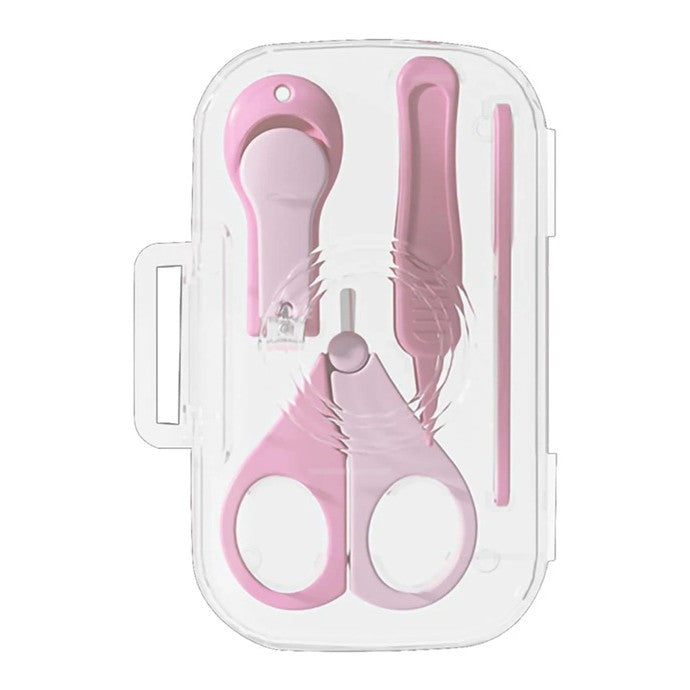 Set 4in1 de Ingrijire Unghii pentru Bebelusi, Flippy, Cutie de Depozitare Texturata, 0-6 Ani, 13.6x8x2 cm, Roz