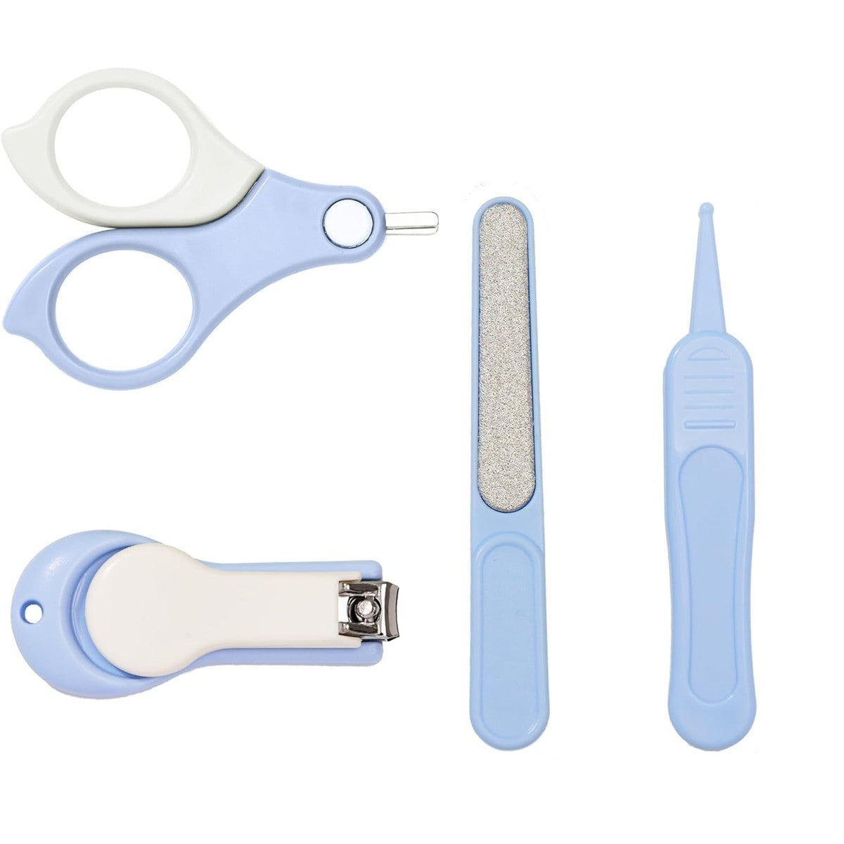 Set 4in1 de Ingrijire Unghii pentru Bebelusi, Vivimall, Cutie de Depozitare Transparenta, 0-6 Ani, 13.6x8x2 cm, Albastru Deschis