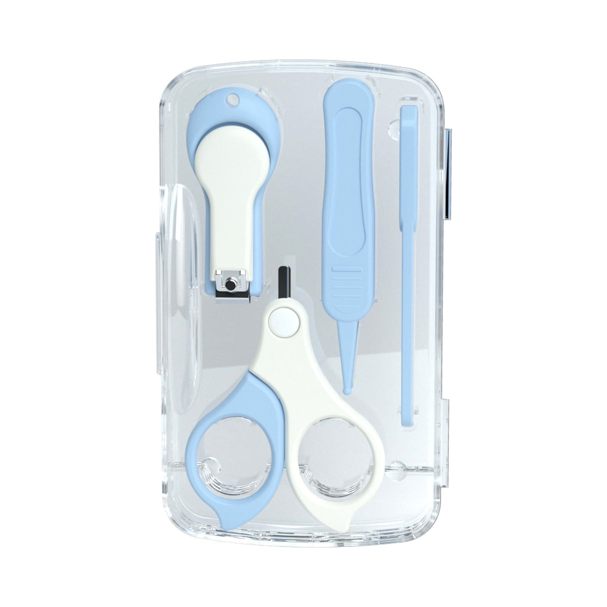 Set 4in1 de Ingrijire Unghii pentru Bebelusi, Vivimall, Cutie de Depozitare Transparenta, 0-6 Ani, 13.6x8x2 cm, Albastru Deschis