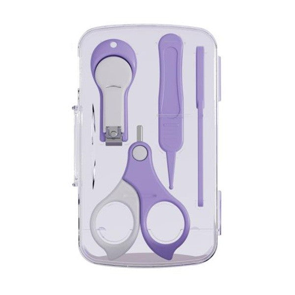 Set 4in1 de Ingrijire Unghii pentru Bebelusi, Vivimall, Cutie de Depozitare Transparenta, 0-6 Ani, 13.6x8x2 cm, Mov