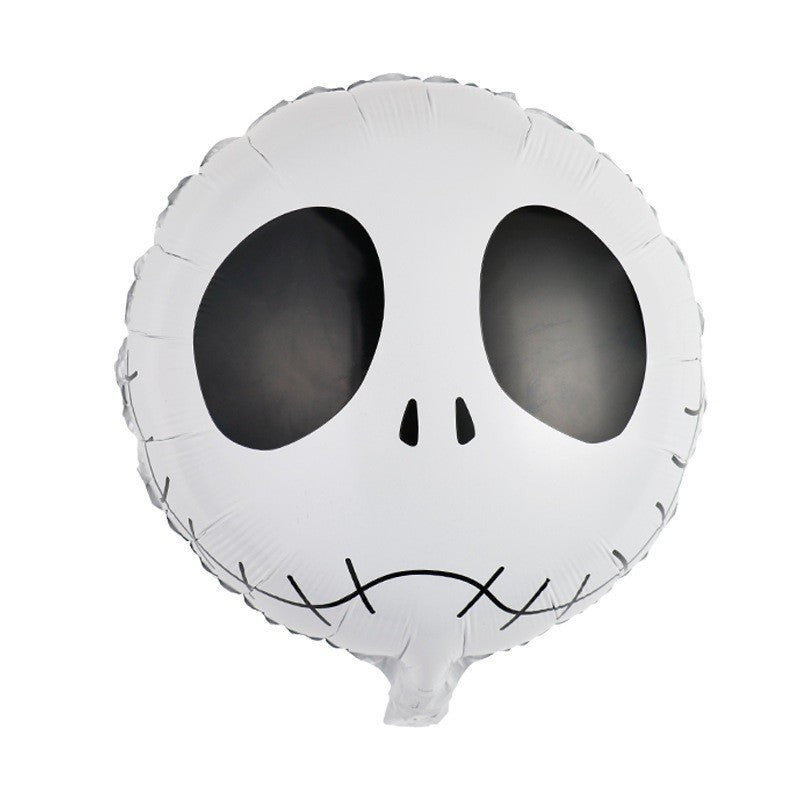 Set 5 Baloane din Folie Metalizata, Flippy, Figurine, Tema Halloween, Pai Inclus, Ambalaj Individual, Umflare cu Aer sau Heliu, Figurina Craniu 50.5x74 cm, Stelute si Cerculete 45 cm, Alb-Negru