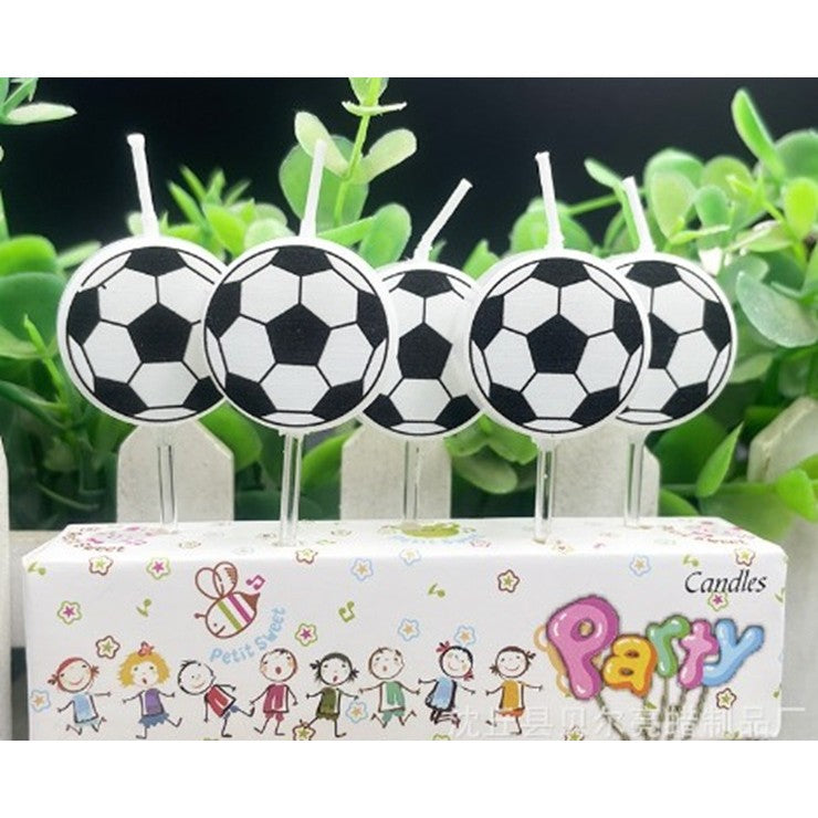 Set 5 Lumanari de Tort, Vivimall, Model Mingi de Fotbal, 3.5 cm, din Ceara, Alb/Negru - vivimall.ro