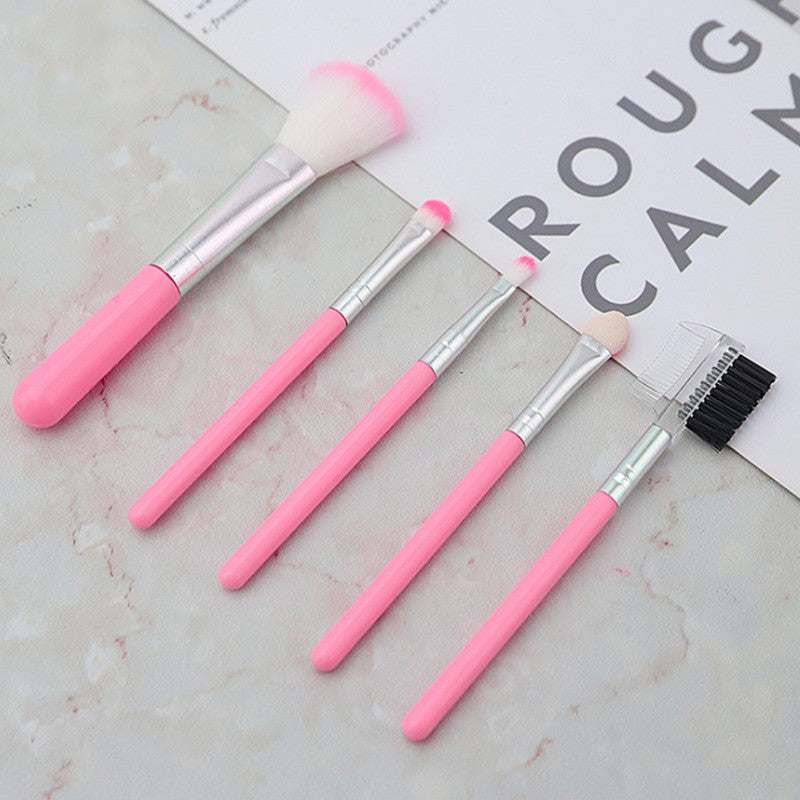 Set 5 Pensule de Machiaj, Flippy, de Voiaj, pentru Fard si Pudra, din Par Sintetic, Roz