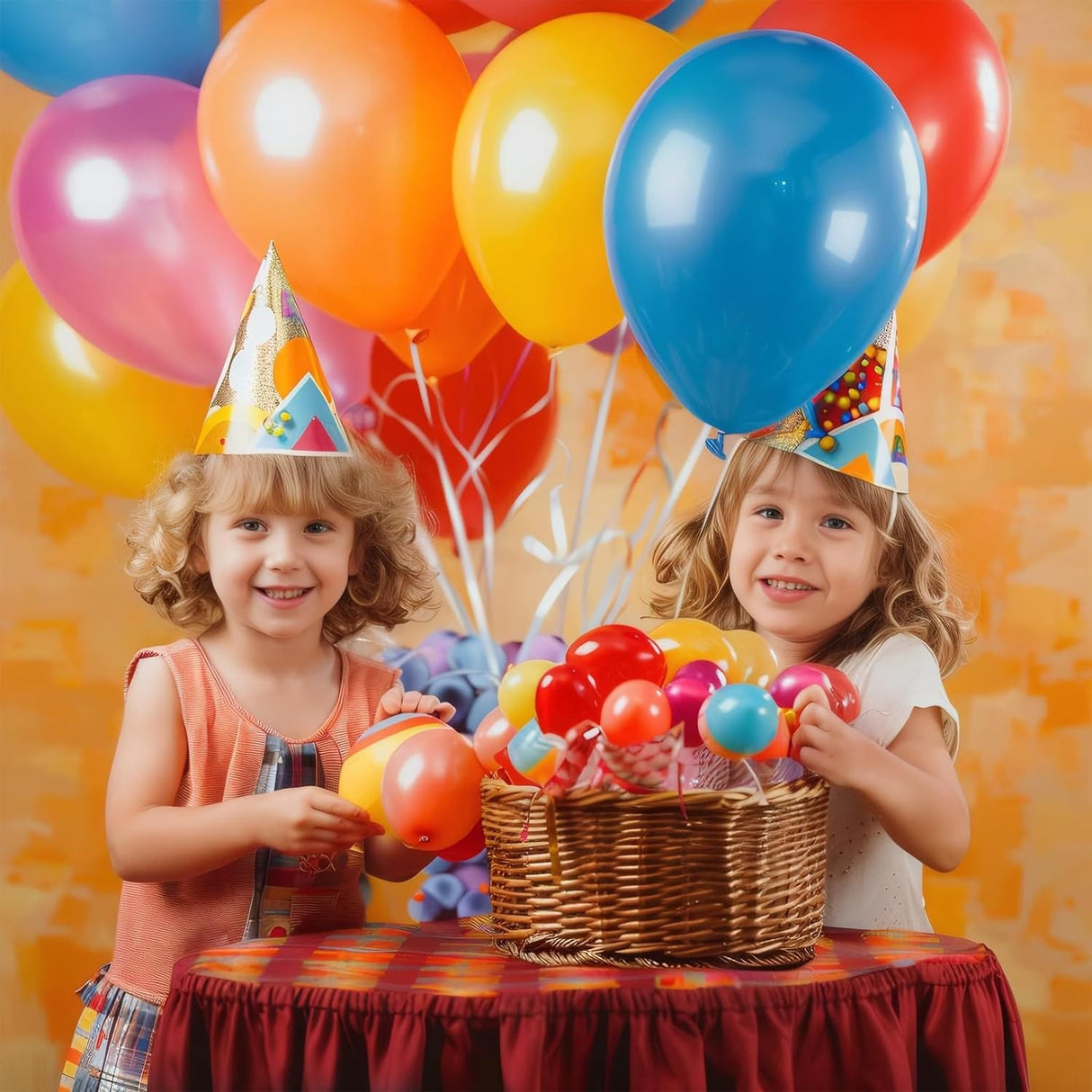 Set 50 Baloane din Latex, Vivimall, Model Party, Multicolor, 7x Albastru, 7x Verde, 7x Galben, 7x Mov, 7x Portocaliu, 7x Roz, 8x Rosu, 23 cm, 1.4 g