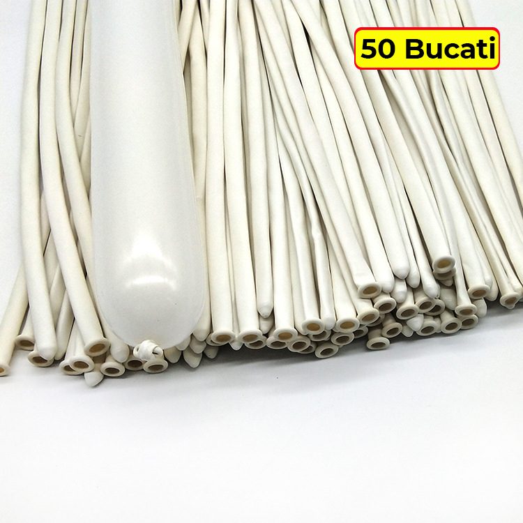 Baloane Flippy modelaj latex alb, set 50 bucăți ambalaj, potrivite pentru petreceri și animatori