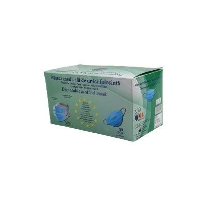Set 50 bucati masti medicale de unica folosinta, 3 straturi si 3 pliuri, nesterile, tip IIR - vivimall.ro