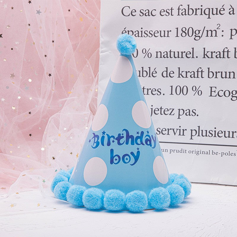 Set 6 Coifuri Birthday Boy, Vivimall, pentru Petrecere, Tematica Aniversare, Model cu Buline, Albastru - vivimall.ro