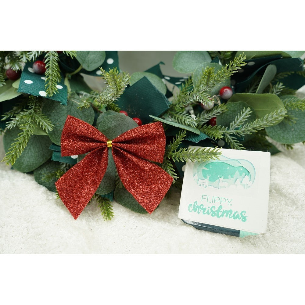 Set 6 fundite pentru brad, Rosii, clasice, cu sclipici, 8 x 9 cm, din poliester, Flippy - vivimall.ro