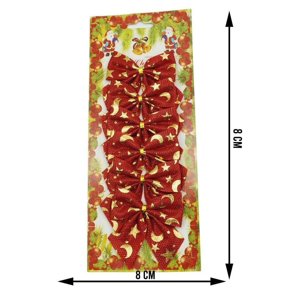 Set 6 fundite pentru brad, Rosii, cu stelute , 8 x 8 cm, din poliester, Flippy - vivimall.ro