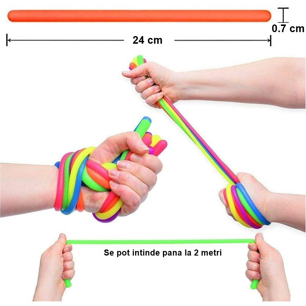 Set 6 Jucarie senzoriala superelastica 24cm-2m lungime, antistres, colorata Stretchy string fidget, Flippy, Multicolor - vivimall.ro