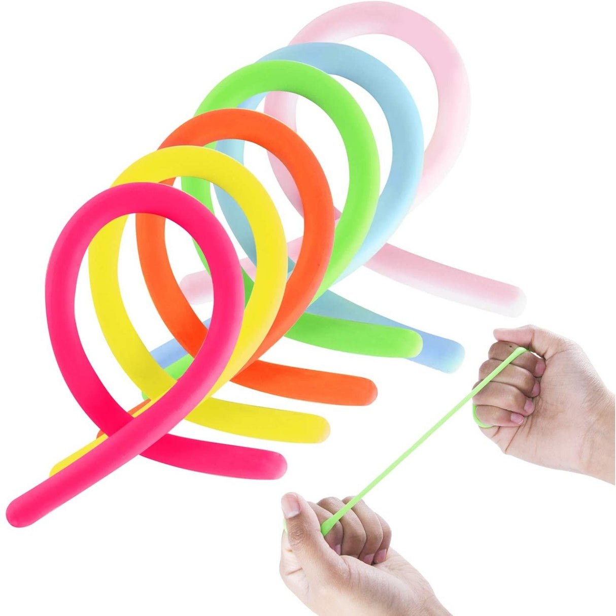 Set 6 Jucarie senzoriala superelastica 26cm-2m lungime, antistres, colorata Stretchy string fidget, Flippy, Multicolor - vivimall.ro