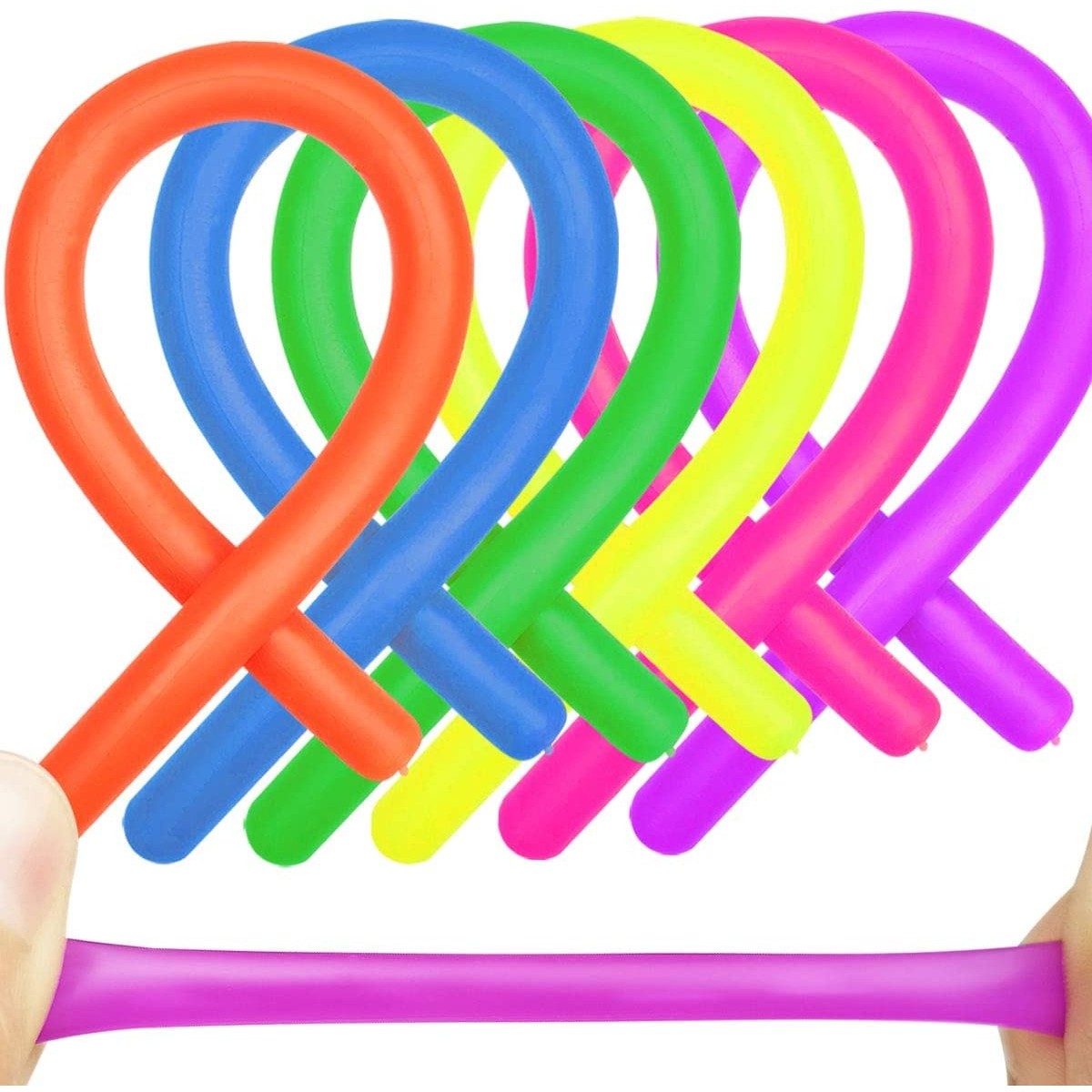 Set 6 Jucarie senzoriala superelastica 26cm-2m lungime, antistres, colorata Stretchy string fidget, Flippy, Multicolor - vivimall.ro