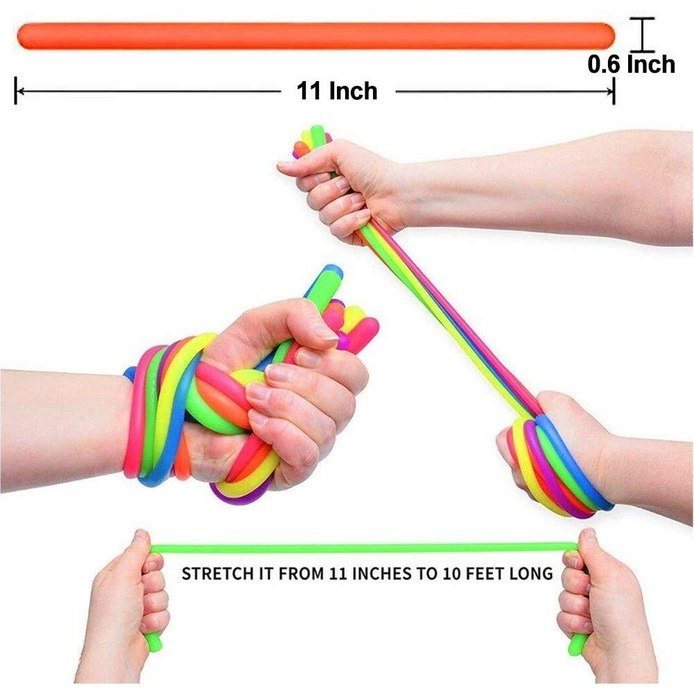Set 6 Jucarie senzoriala superelastica 26cm-2m lungime, antistres, colorata Stretchy string fidget, Flippy, Multicolor - vivimall.ro