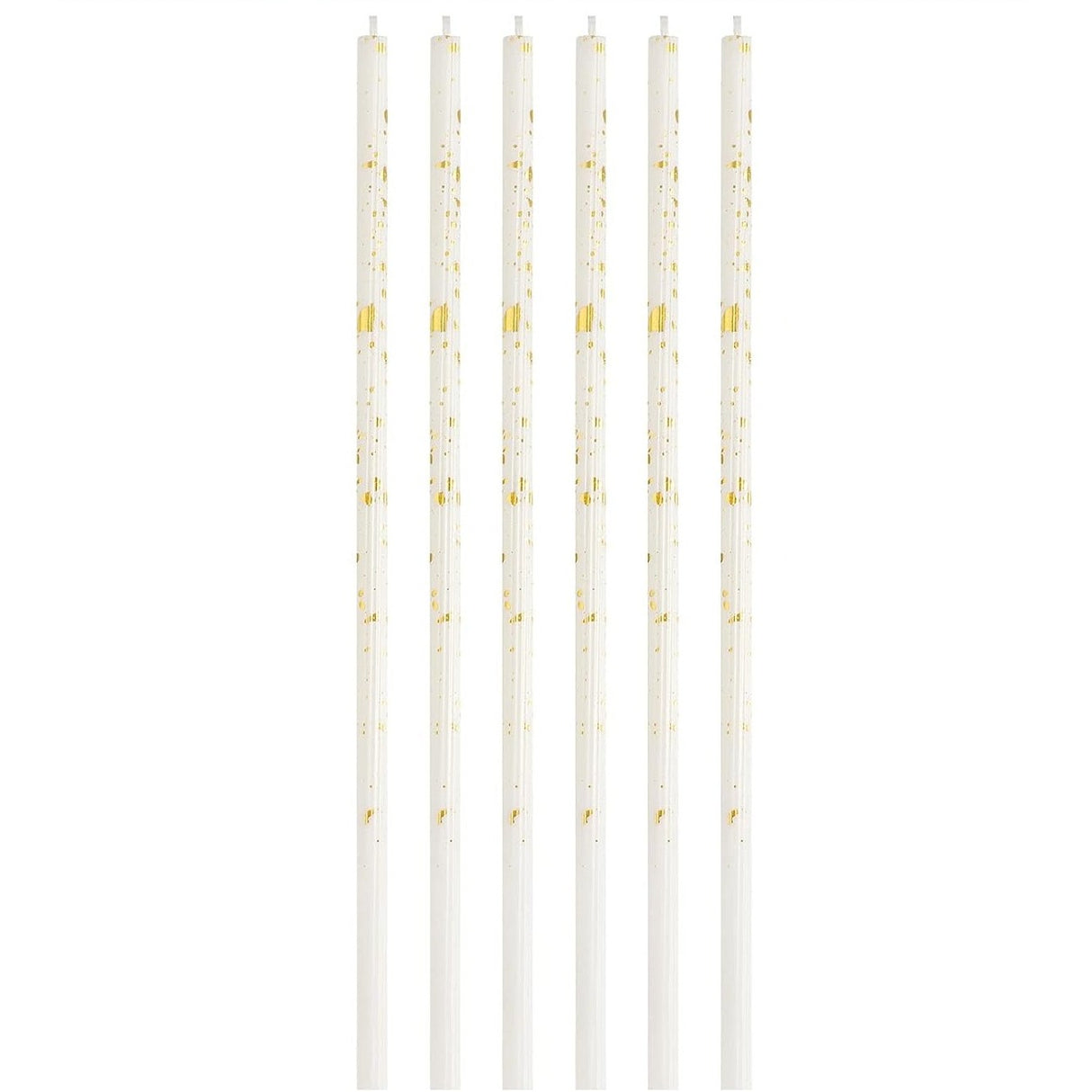 Set 6 Lumanari Lungi, Vivimall, din Parafina, 10 x 0.5 cm, Happy Birthday, Alb/Auriu - vivimall.ro