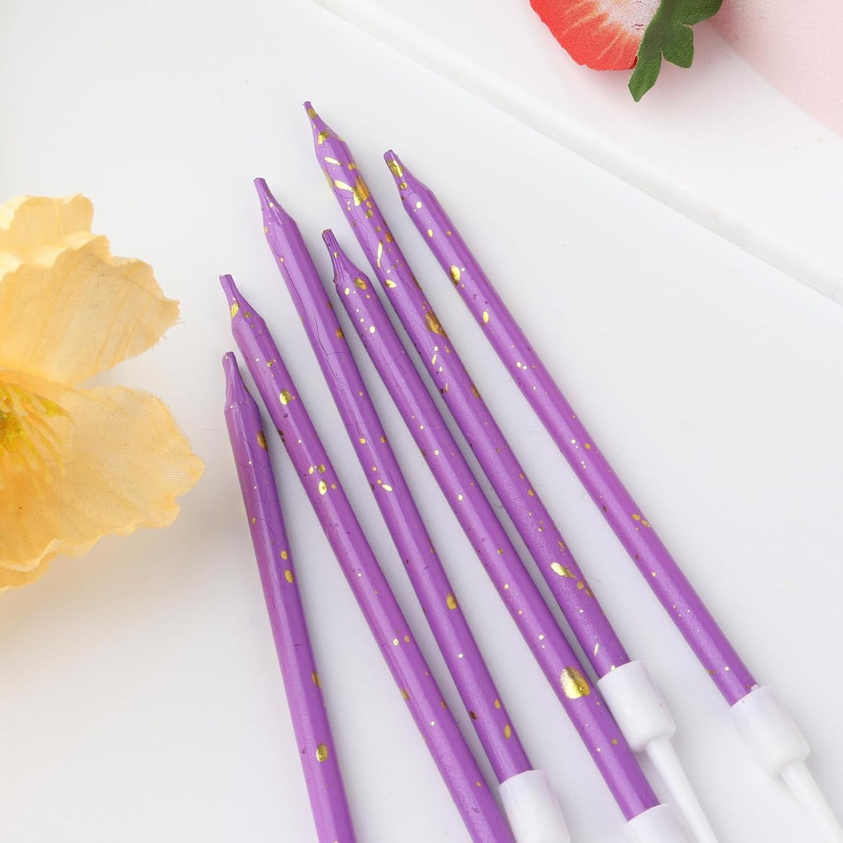 Set 6 Lumanari Lungi, Vivimall, din Parafina, 10 x 0.5 cm, Happy Birthday, Mov - vivimall.ro