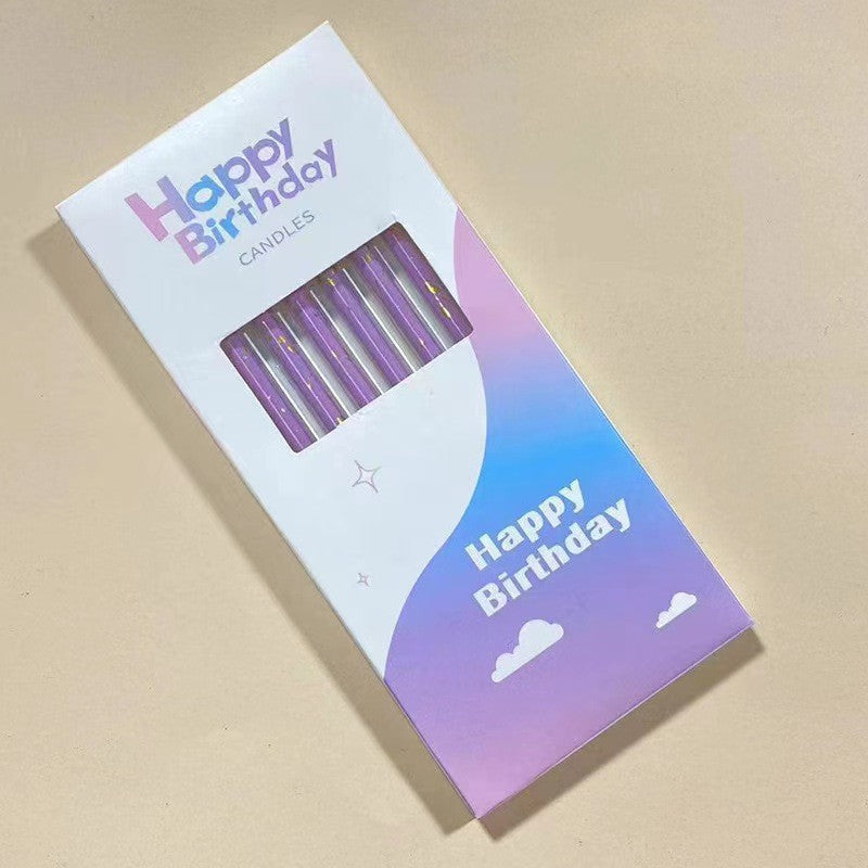 Set 6 Lumanari Lungi, Vivimall, din Parafina, 10 x 0.5 cm, Happy Birthday, Mov - vivimall.ro