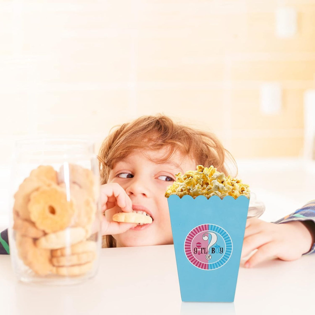 Set 6 Cutii Popcorn Gender Reveal, Vivimall, Girl or Boy, din Carton, 13 x 9 cm, Roz/Albastru - vivimall.ro