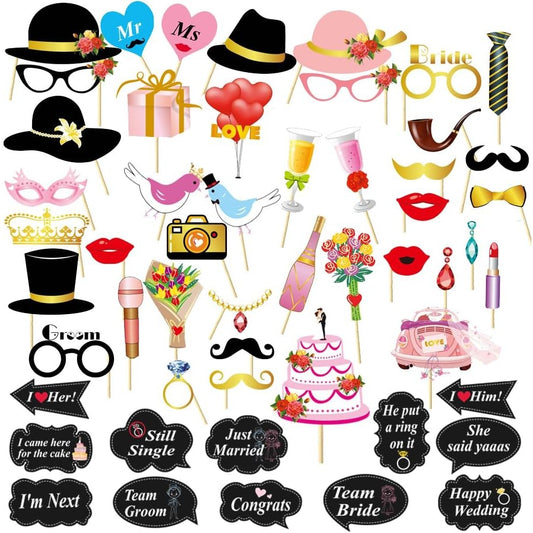 Set 60 De Accesorii Pentru Petrecere, Tematica Nunta, Props Pentru Coltul De Poze, Ochelari, Palarii, Mustata, Cravata, Pentru Evenimente - vivimall.ro