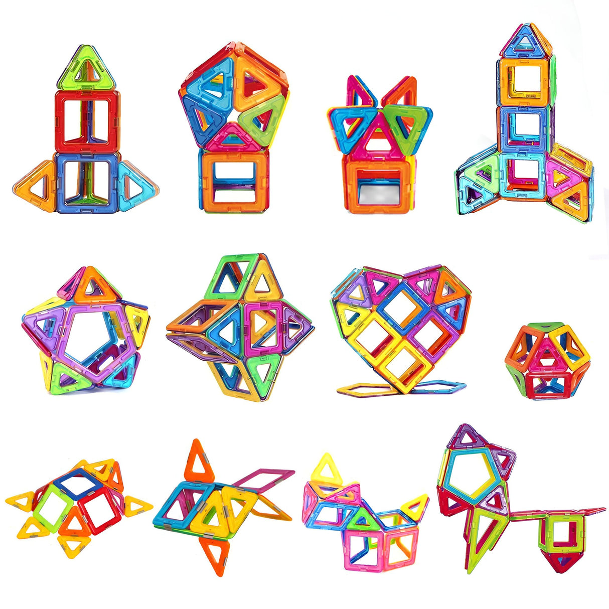 Set 60 Piese Magnetice de Constructie, Vivimall, Piese Mari, Magnetic Blocks, Forme Geometrice, 3 Ani, ABS, Magnet, 22 x 17.2 x 8.5 cm, Multicolor - vivimall.ro