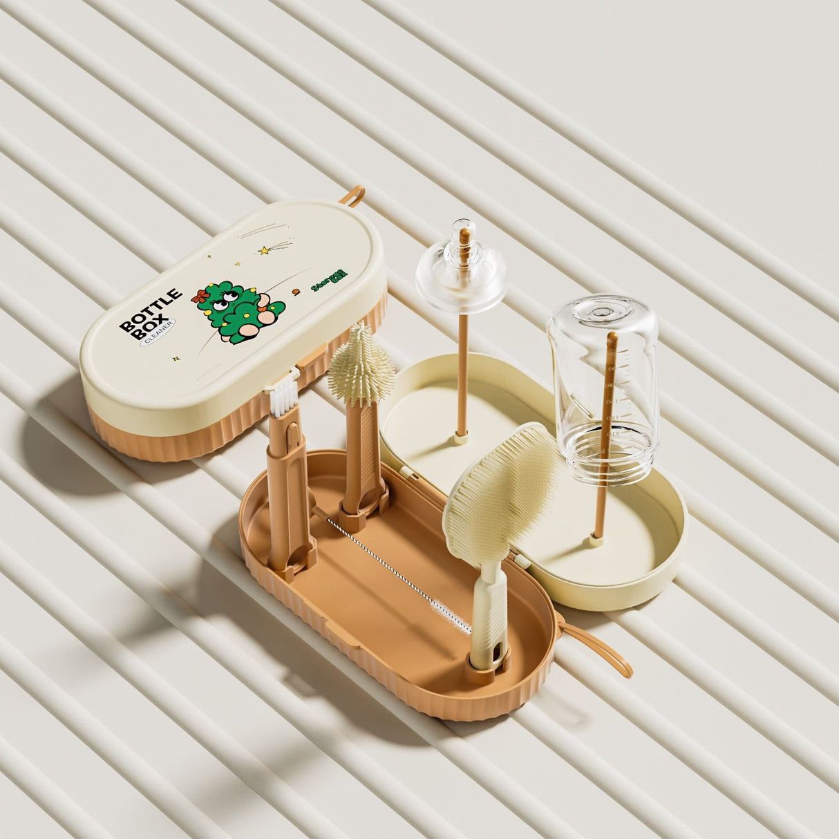 Set 7 Piese de Spalat/Uscat Biberoane, Flippy, Portabil, Peri de Silicon, pentru Tetine, Suzete, Biberoane, Paie, Cutie Inclusa, 20 x 9.5 cm, Portocaliu