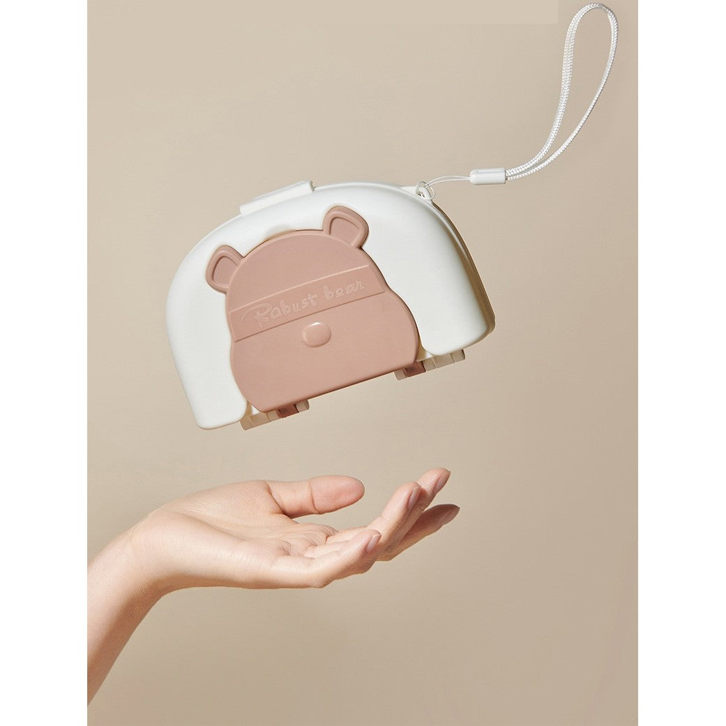 Set 7 Piese de Spalat/Uscat Biberoane, Flippy, Portabil, Peri de Silicon, pentru Tetine, Suzete, Biberoane, Paie, Cutie Inclusa, 16 x 11 x 5 cm, Model Ursulet, Maro